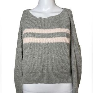 Subdued Boho Knit Crew Neck Sweater Grey and Pink Size Small